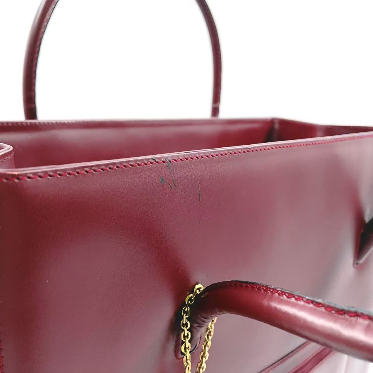 Cartier マストライン レザー レザー ボルドー トートバッグ ゴールド