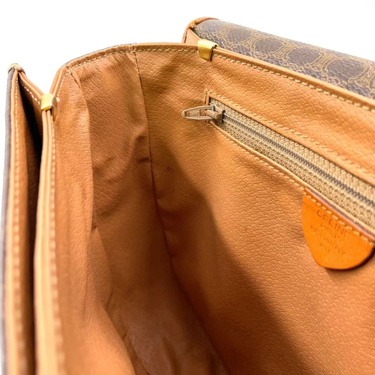 CELINE マカダム柄 レザー×PVC ブラウン ショルダーバッグ ゴールド