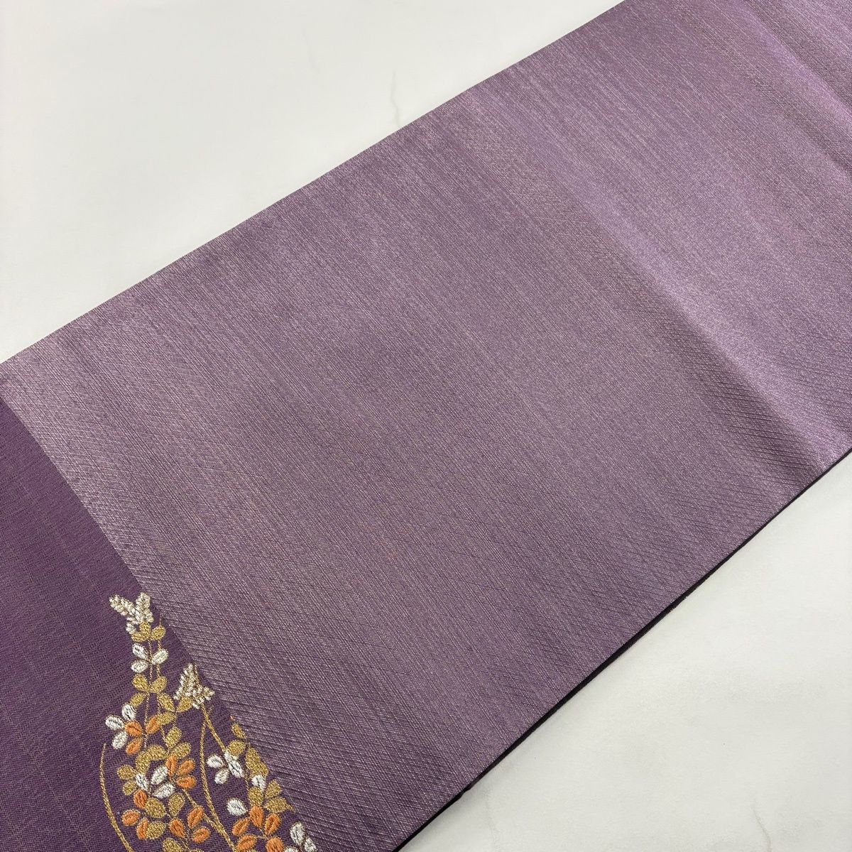 美品】 袋帯 秀品 花籠 流水 金銀糸 箔 紫 お太鼓柄 正絹 【中古