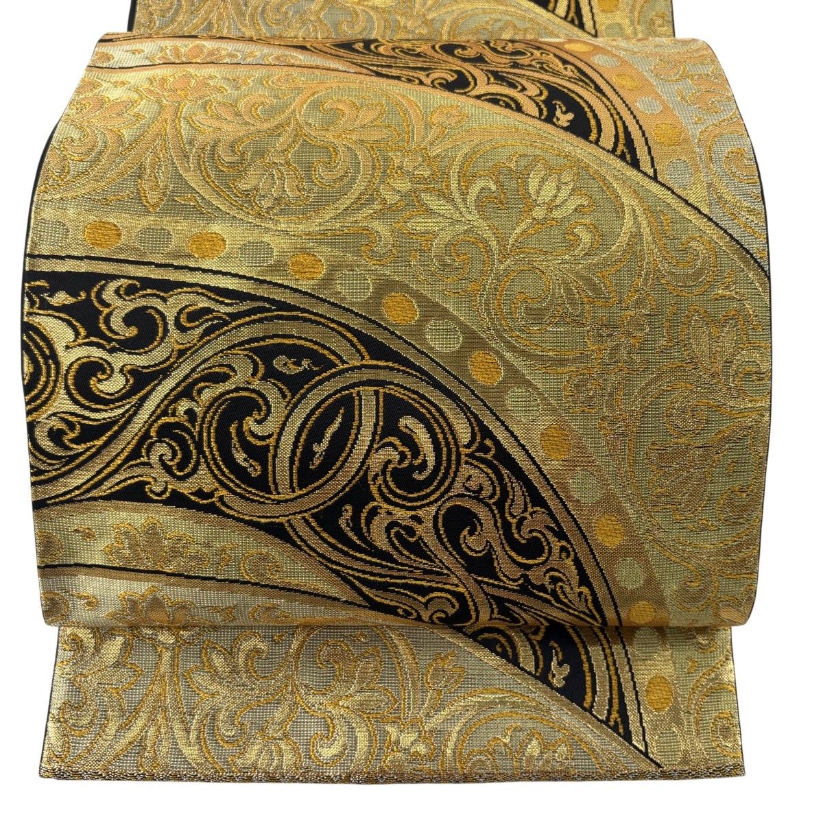 美品】 袋帯 逸品 龍村美術織物 落款 彩花円舞文 花唐草 金銀糸 箔