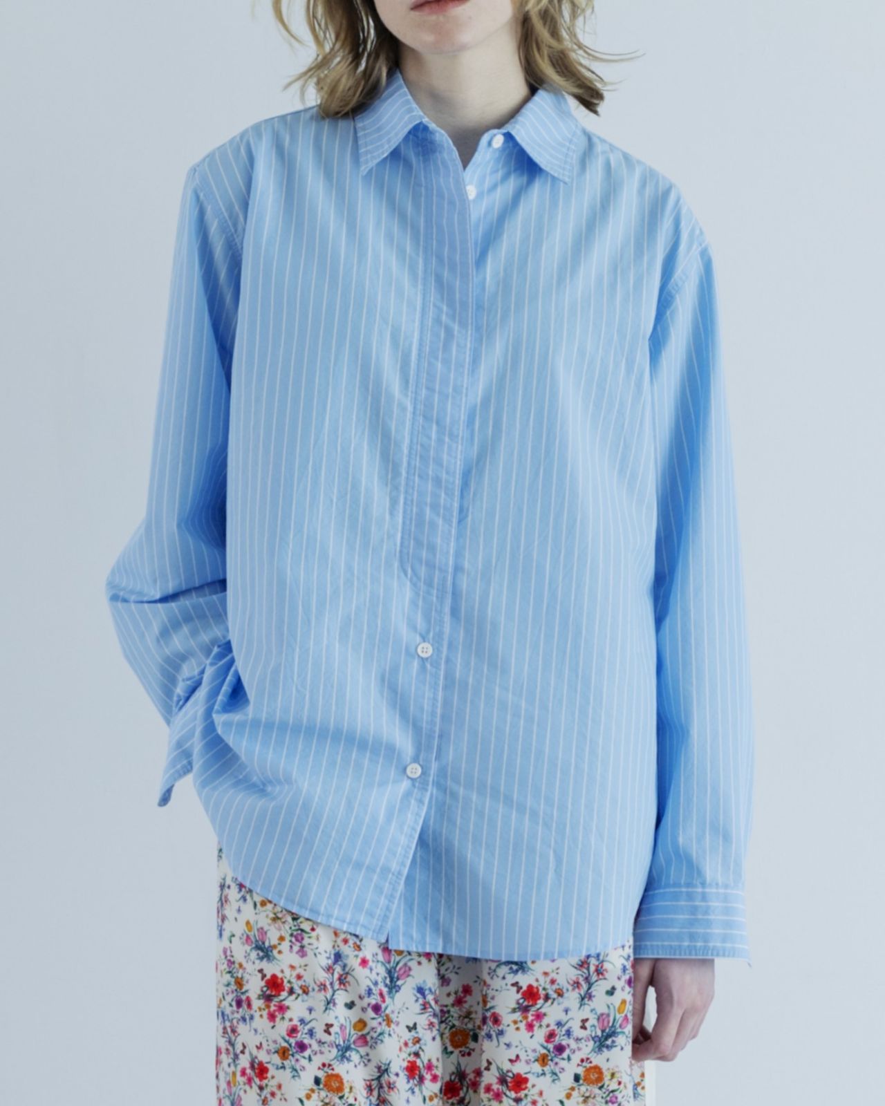 レディース MEYAME メヤメ STRIPED SHIRT BLUE ストライプ シャツ ブルー