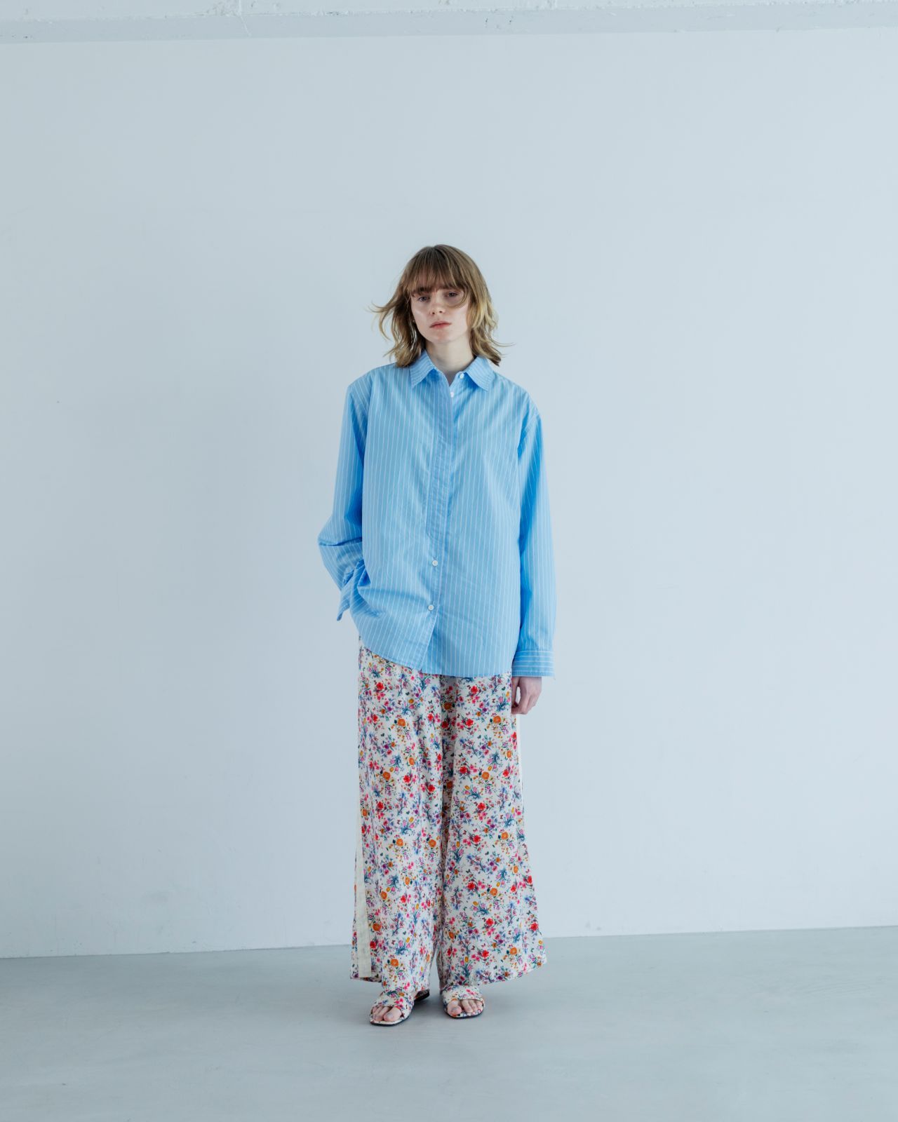 レディース MEYAME メヤメ STRIPED SHIRT BLUE ストライプ シャツ ブルー