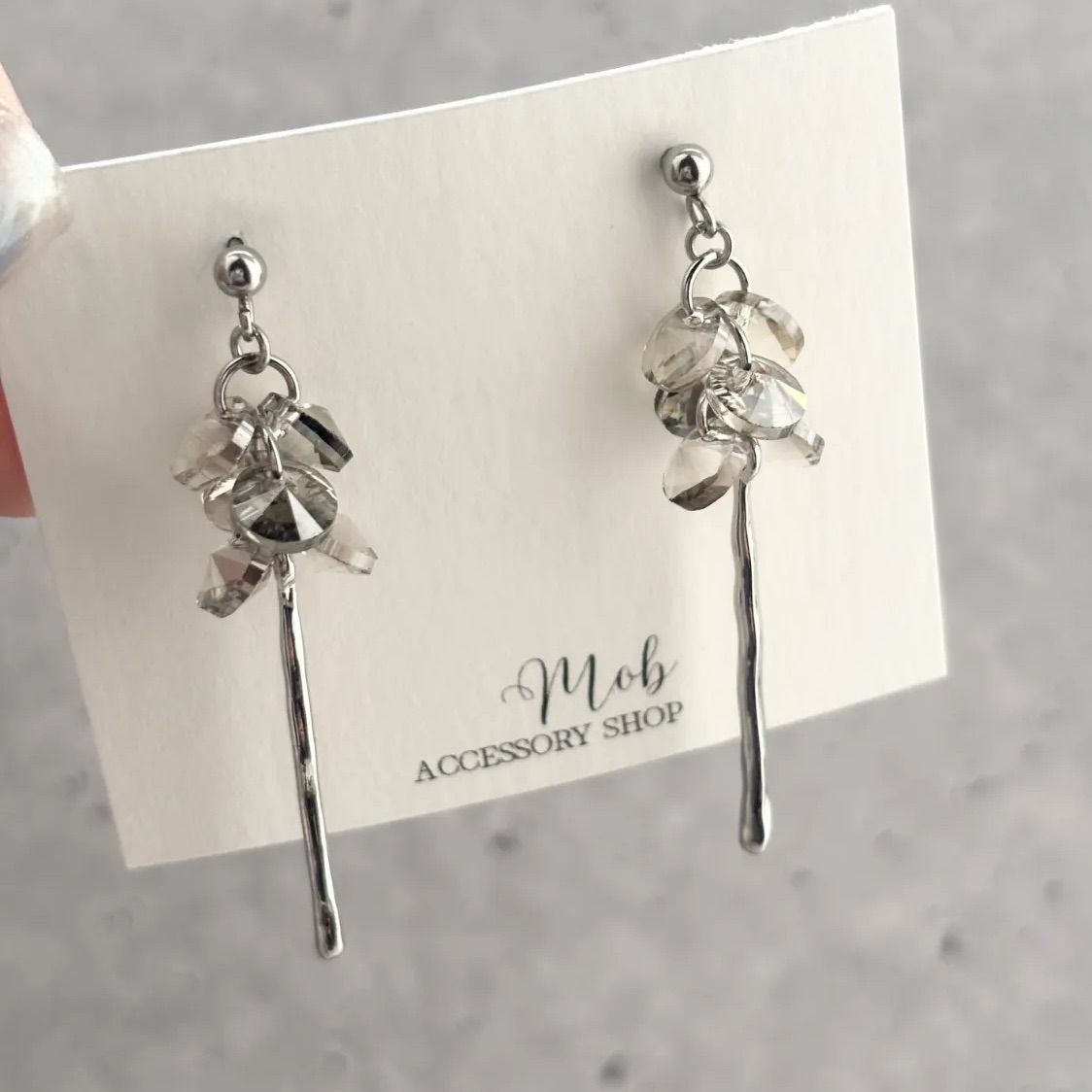 クリア グレー ブラック クリスタル ビーズ メタル ロング スティック