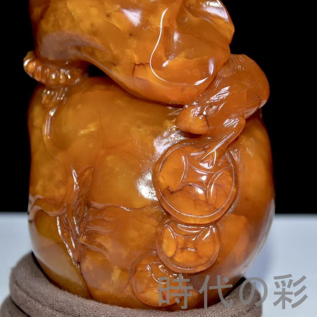 旧蔵 田黄石 灯光凍置物】寿山石 昌石道人作 旧蔵品 中国古美術 文房具 