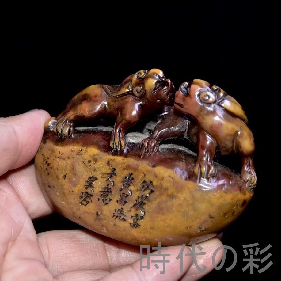 旧蔵 芙蓉石 印章置物】寿山石 名家彫刻 中国古美術 文房具 書道具