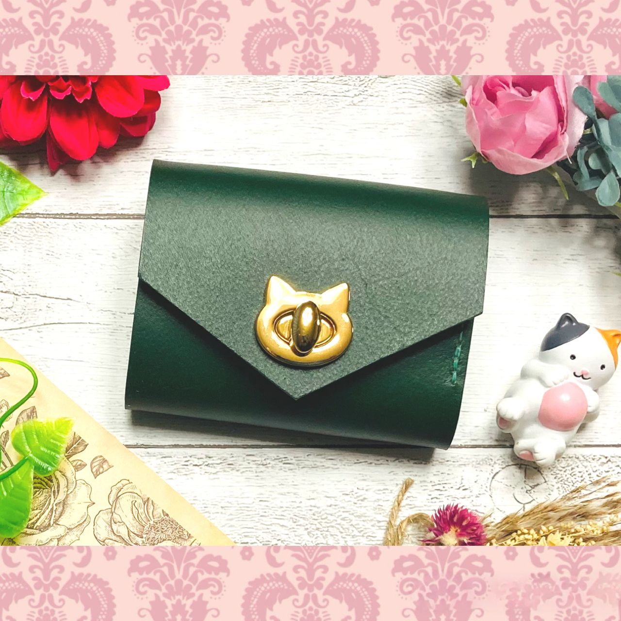 ❤【新色♪】【可愛さ×高級感♪】お洒落可愛い猫モチーフの総本革