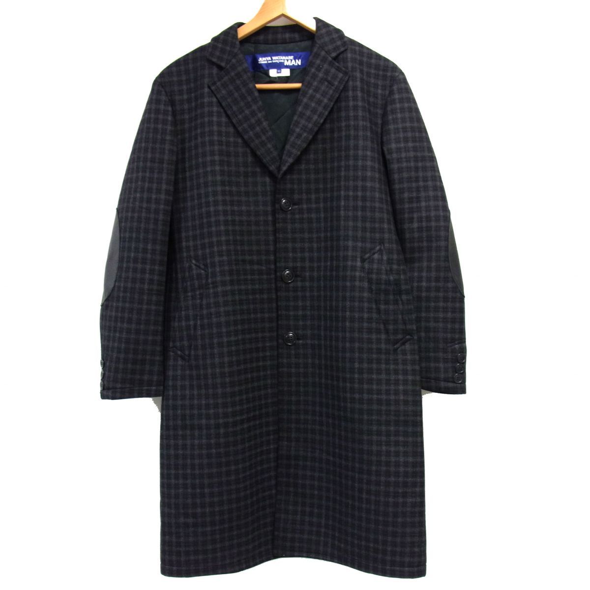 美品☆JUNYAWATANABE COMMEdesGARCONS MAN 16AW ボンディング チェスターコート チェック柄 エルボーパッチ 日本製 メンズ 美品☆JUNYAWATANABE COMMEdesGARCONS MAN 16AW ボンディング