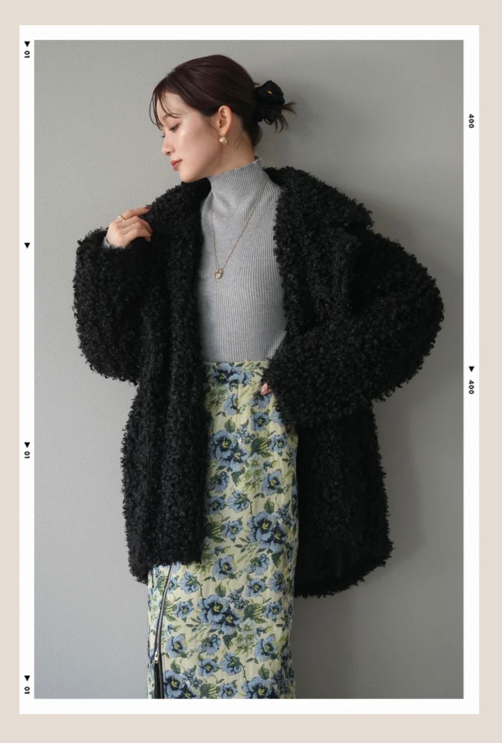 プードルファーダブルミドルコートブラック lumier esica リュミエ