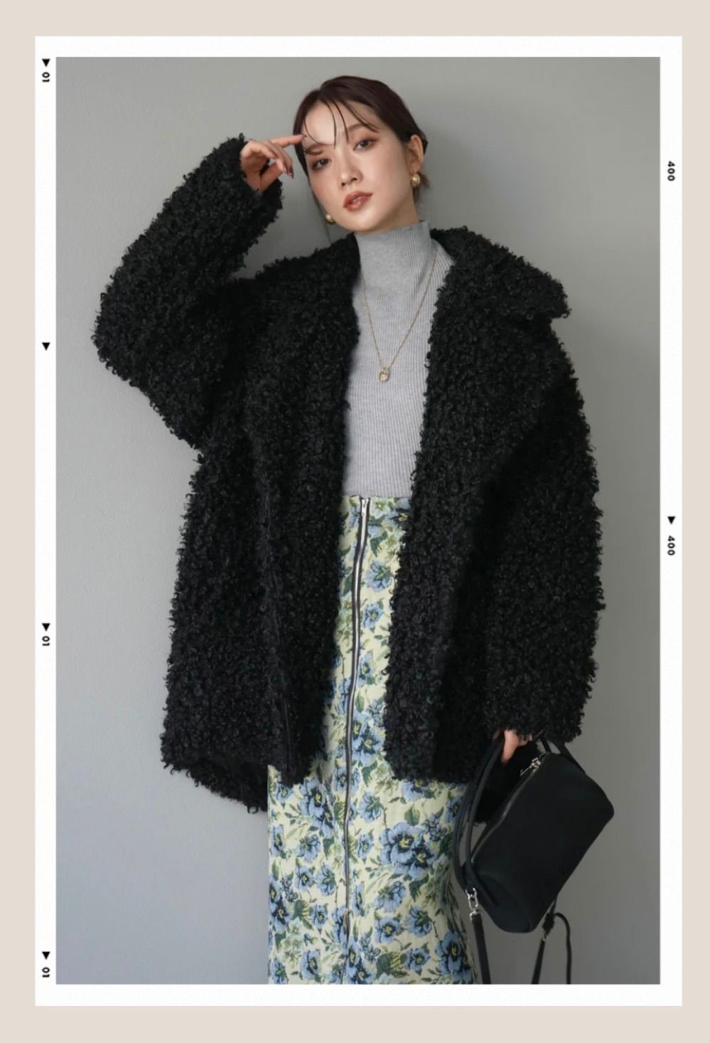 プードルファーダブルミドルコートブラック lumier esica リュミエ