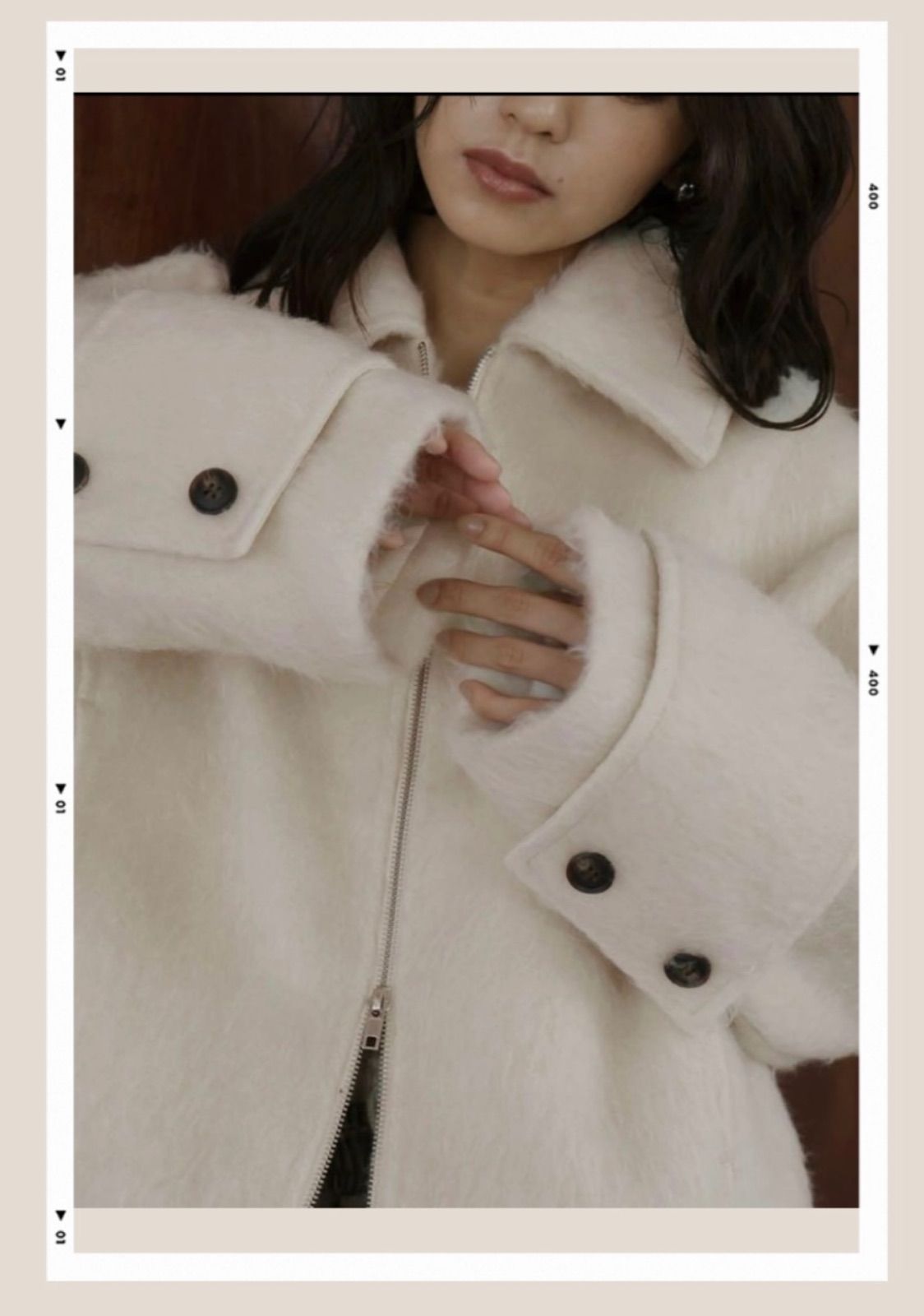 袖ビックループシャギージップブルゾン アイボリー lumier リュミエ