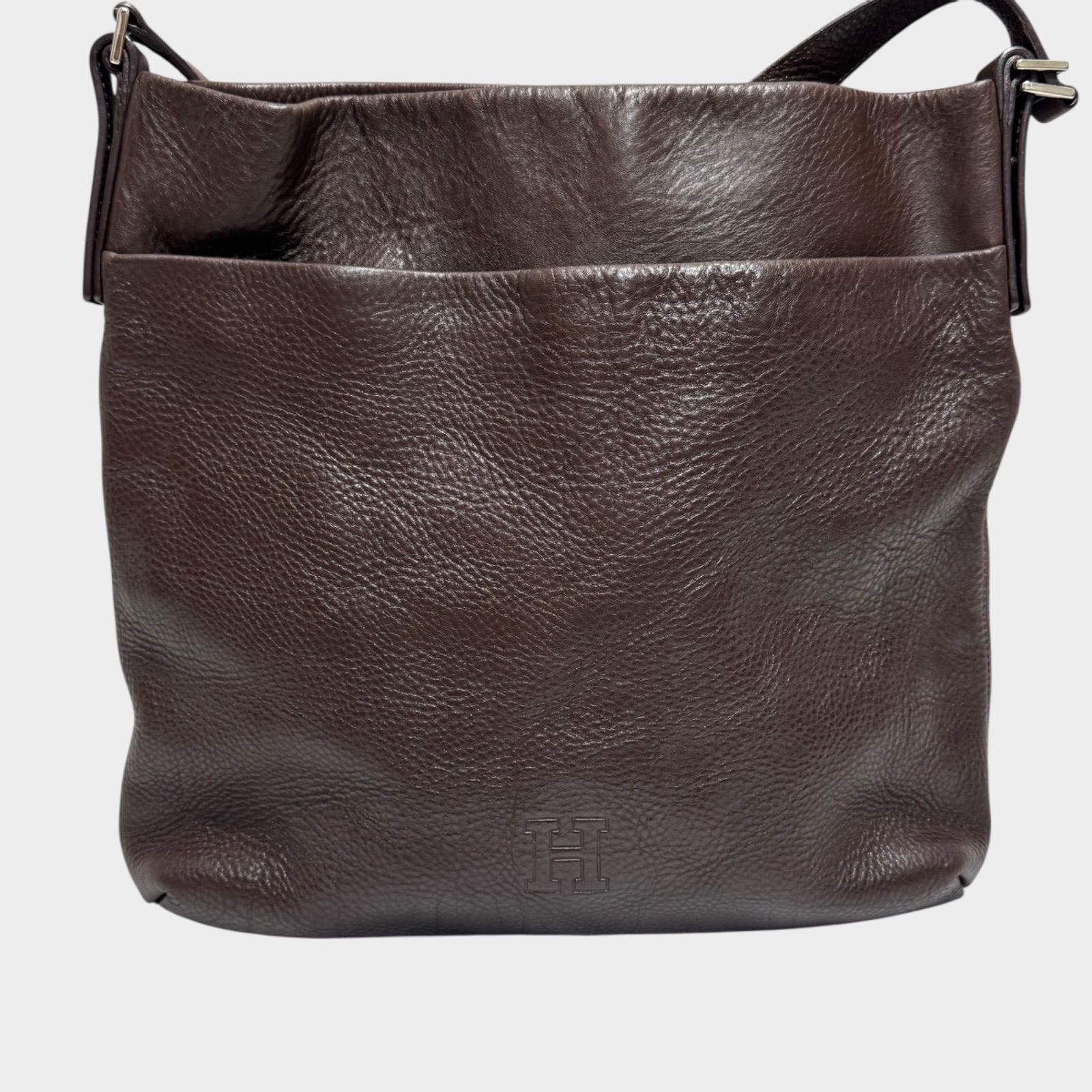 美品！HIROFU ヒロフ ロゴ型押し レザー 2way ショルダーバッグ 肩がけ