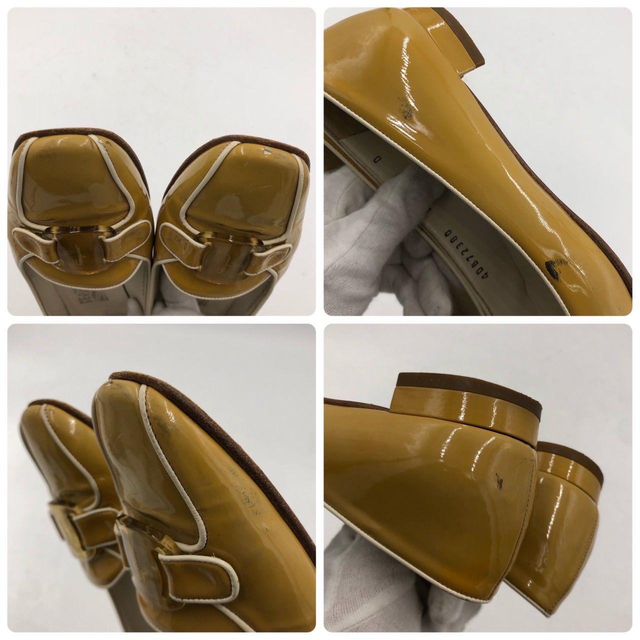 フェラガモ パンプス エナメル ベージュ 23cm ローヒール フラット