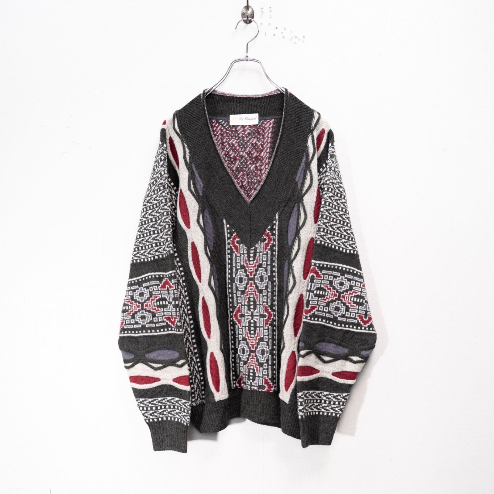 EU VINTAGE DI CANDIA 3D DESIGN ALPACA BREND WOOL V NECK KNIT MADE 