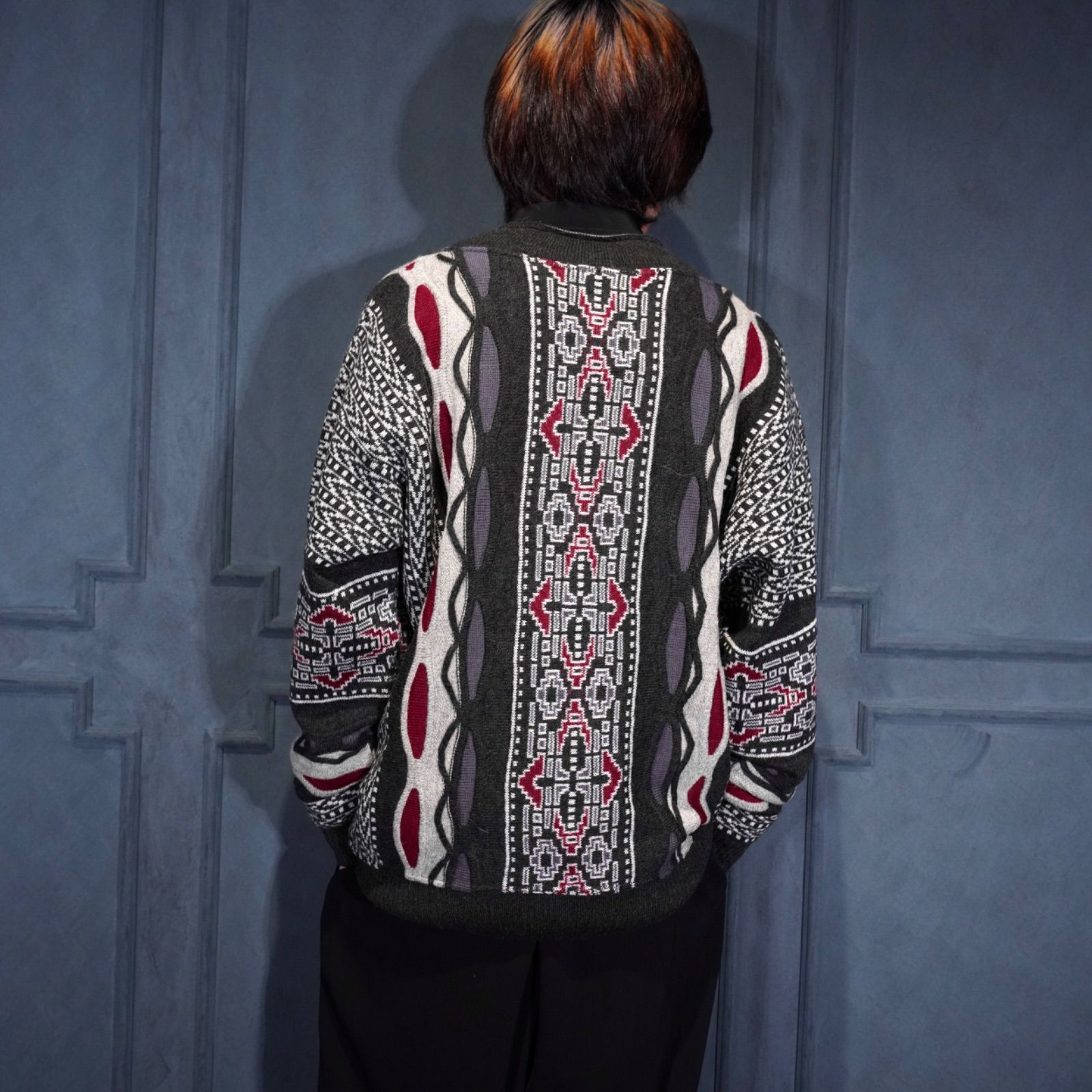 EU VINTAGE DI CANDIA 3D DESIGN ALPACA BREND WOOL V NECK KNIT MADE 