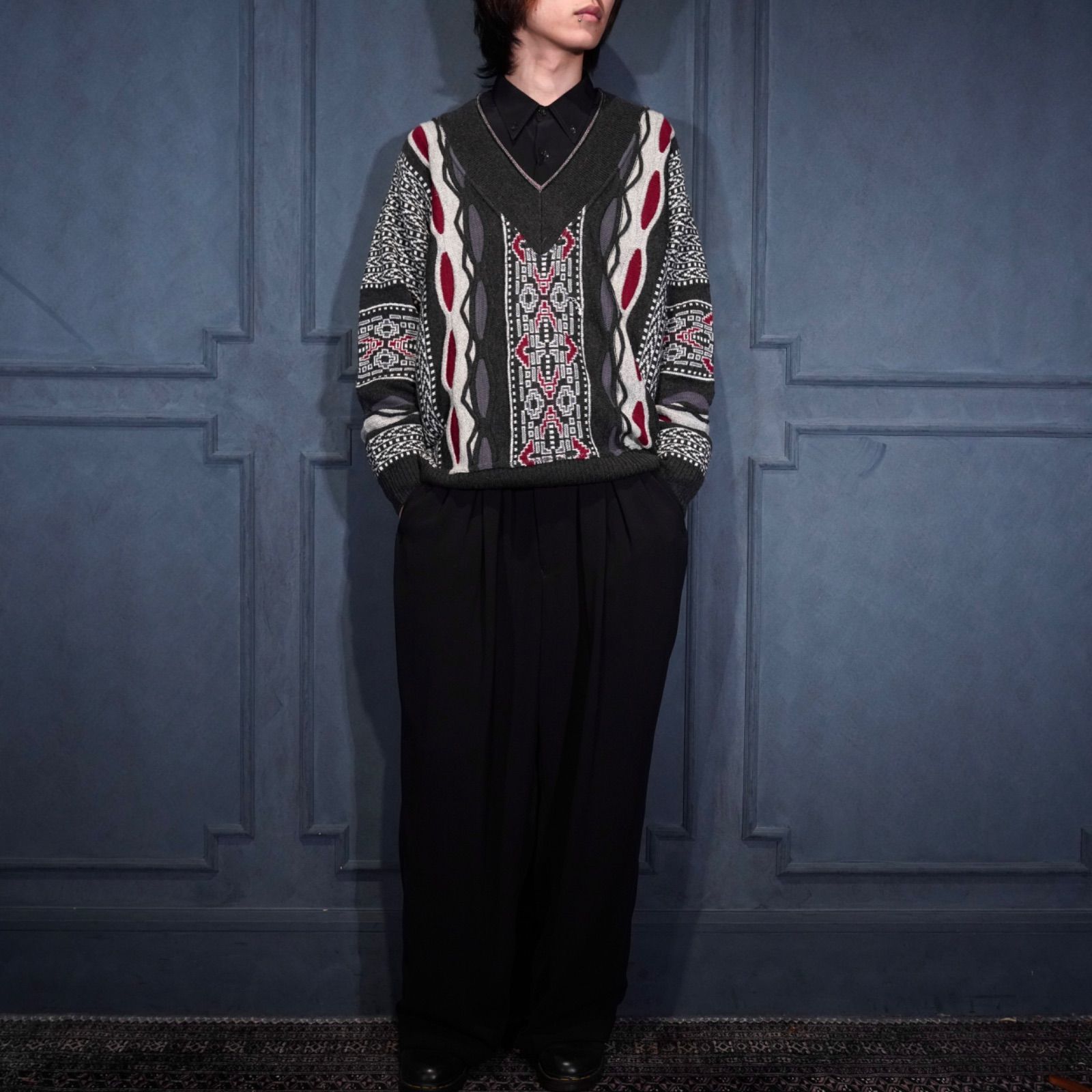 EU VINTAGE DI CANDIA 3D DESIGN ALPACA BREND WOOL V NECK KNIT MADE 