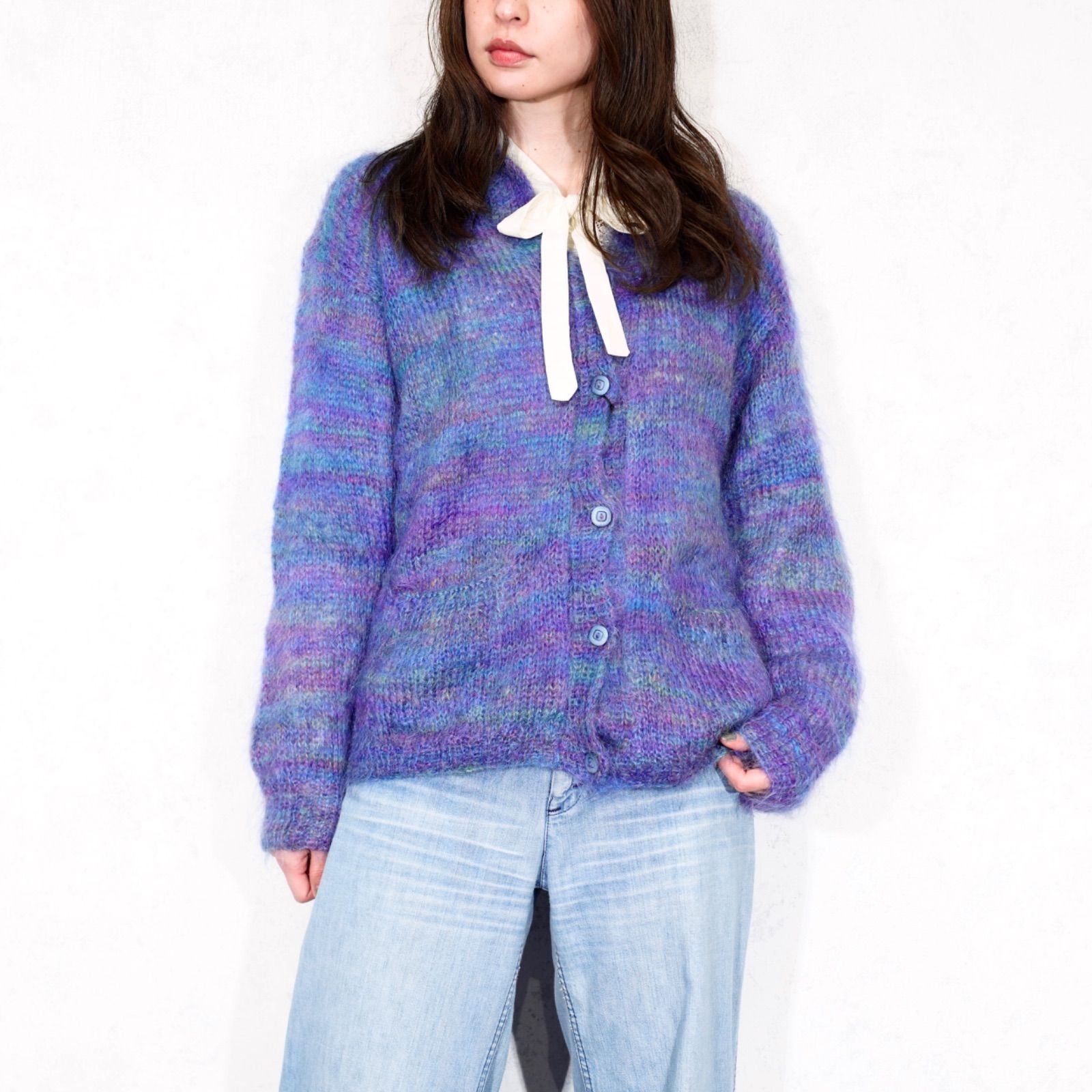 Vintage デザイン グラデーション カーディガン 古着 USA VINTAGE GRADATION DESIGN MOHAIR KNIT CARDIGAN/アメリカ古着