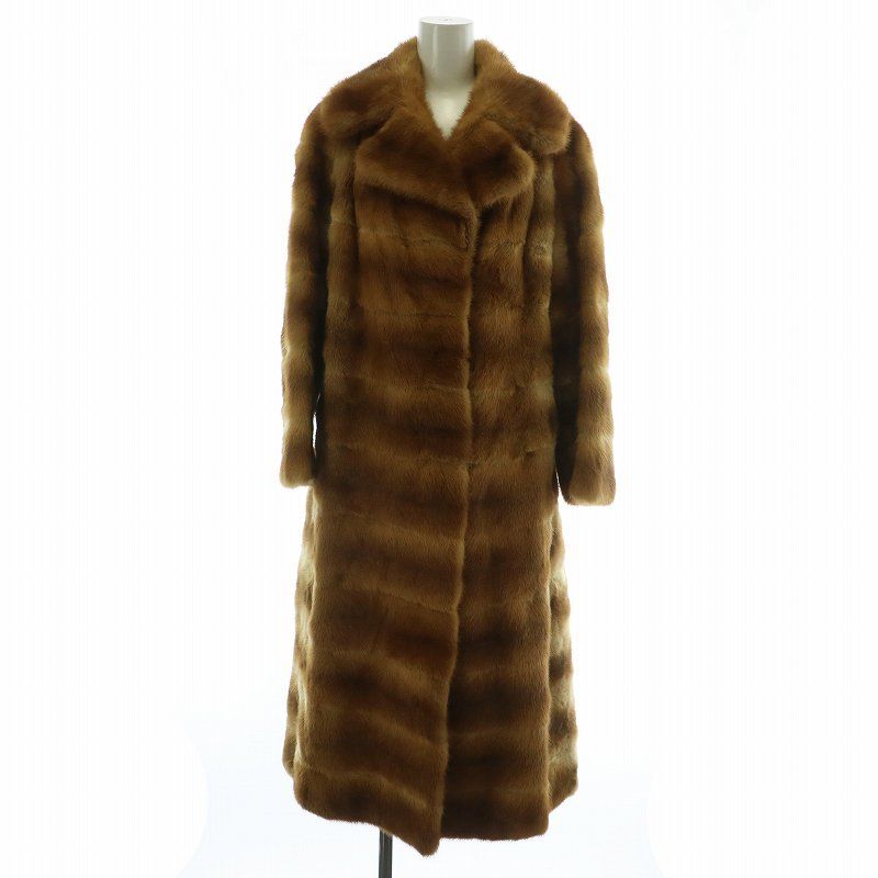 ノーブランド ファーコート アウター 毛皮 ミンク ロング 茶色