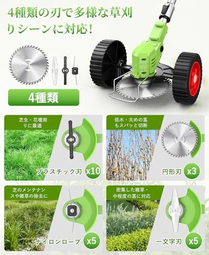 草刈り機 充電式 650W純銅モーター搭載 最大出力1880W 大容量21V