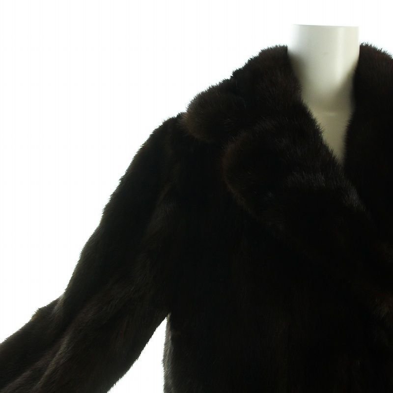 ノーブランド品 毛皮コート ミンクファー ミドル 総裏地 長袖 11 L 茶