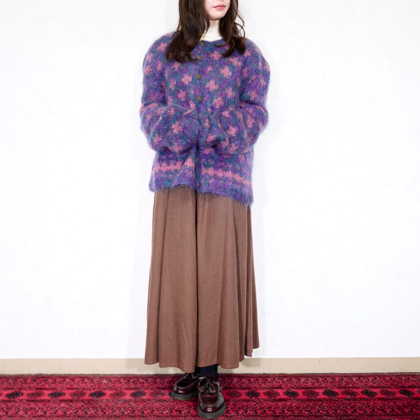 USA VINTAGE PATTERNED DESIGN MOHAIR KNIT CARDIGAN/アメリカ古着柄 