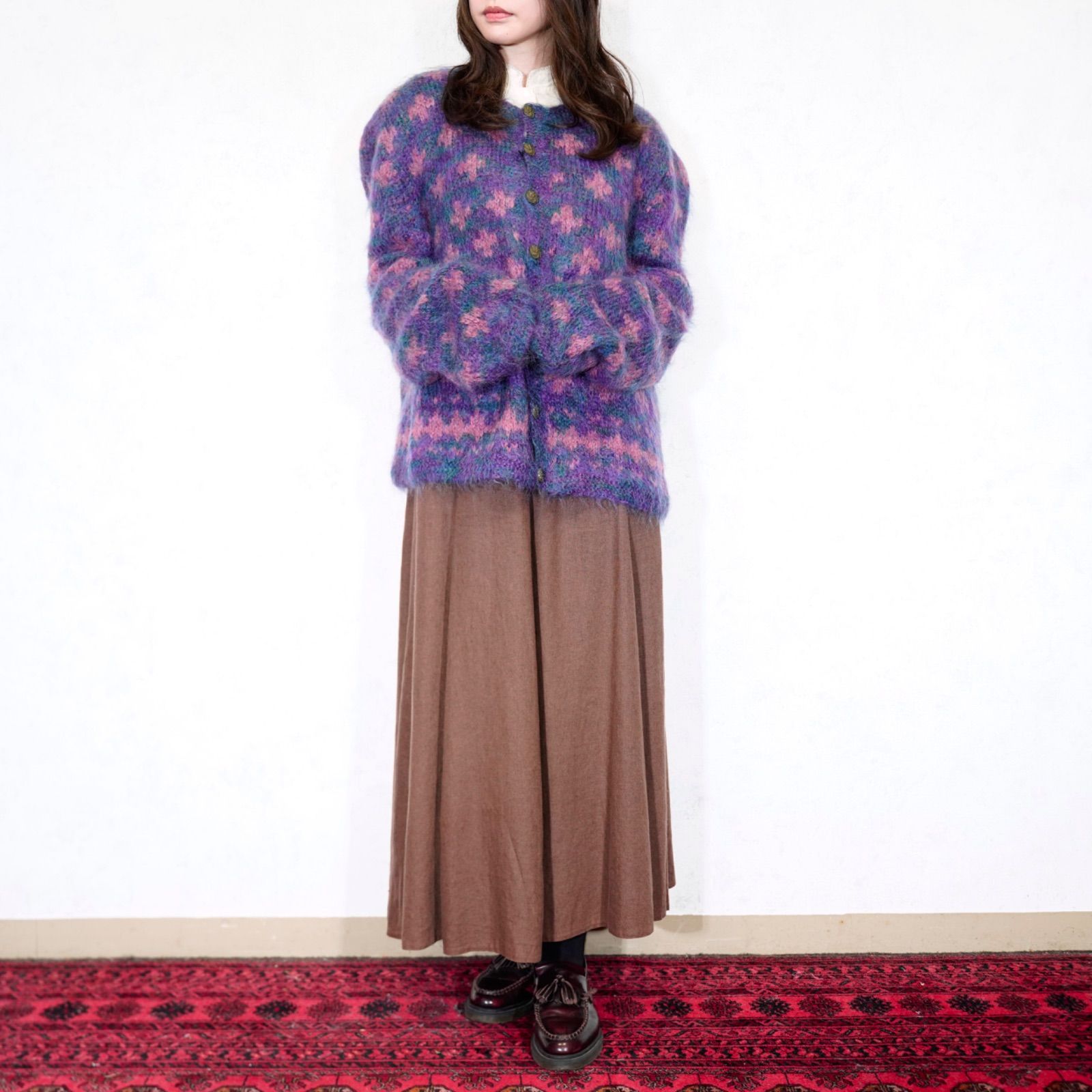 USA VINTAGE PATTERNED DESIGN MOHAIR KNIT CARDIGAN/アメリカ古着柄 