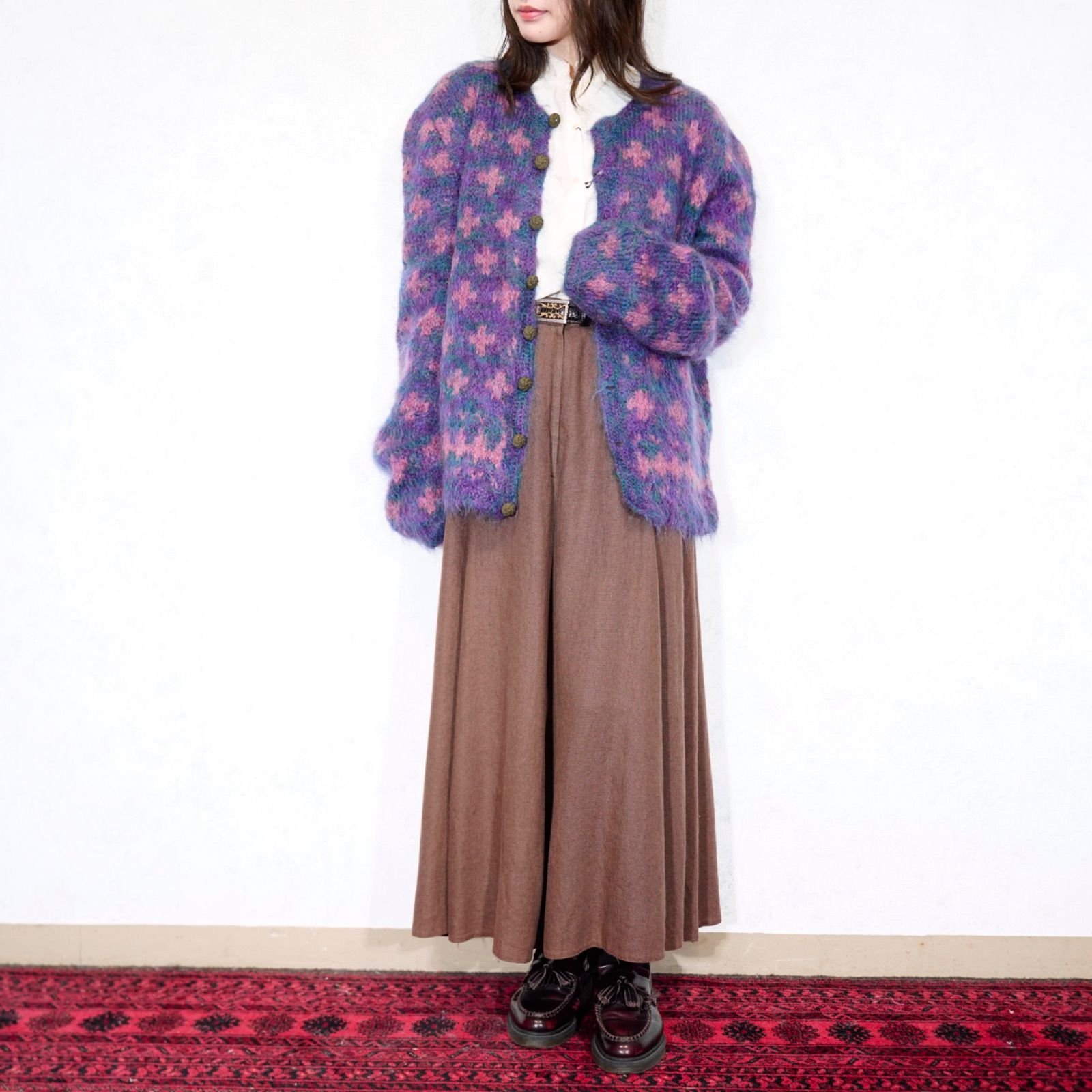 USA VINTAGE PATTERNED DESIGN MOHAIR KNIT CARDIGAN/アメリカ古着柄 