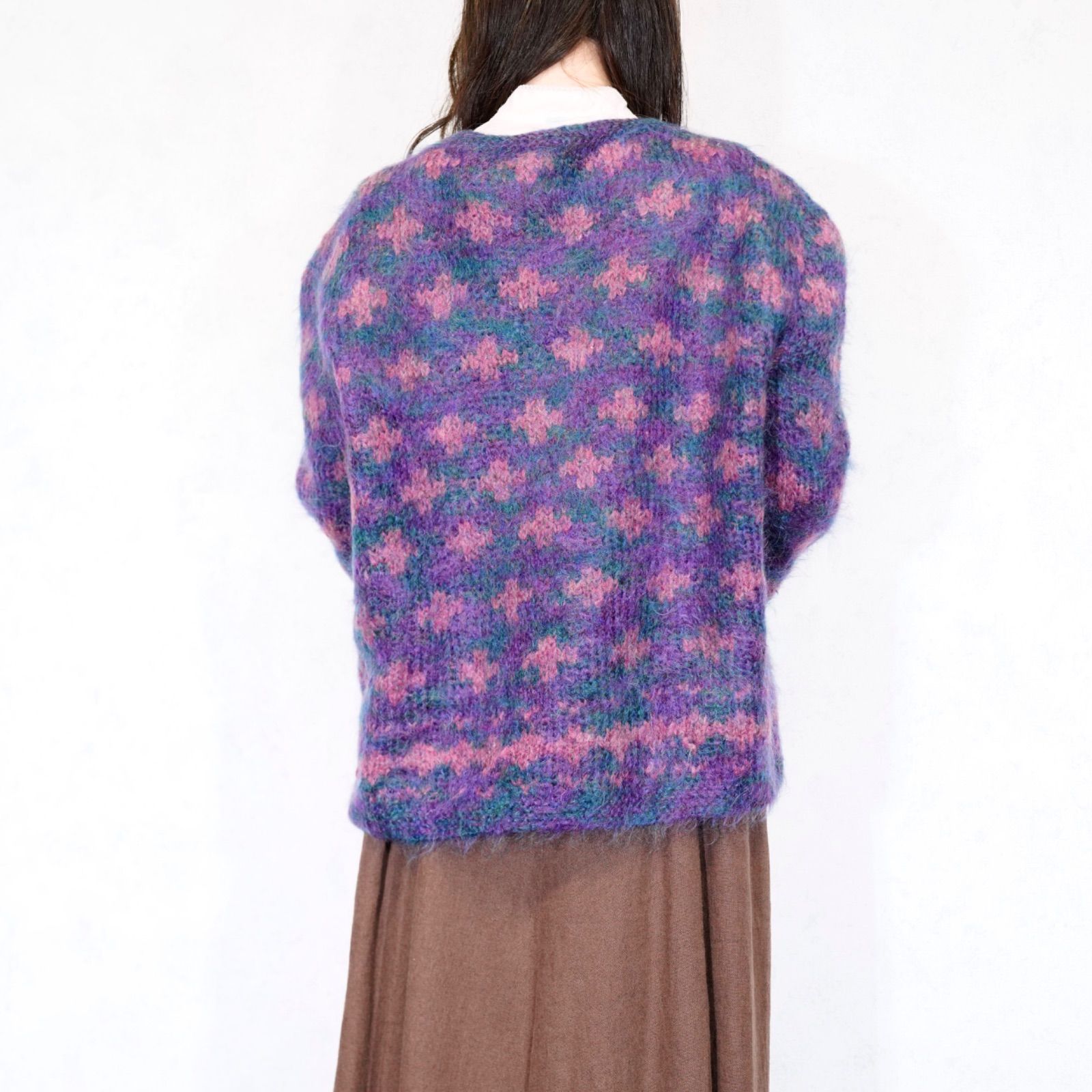 USA VINTAGE PATTERNED DESIGN MOHAIR KNIT CARDIGAN/アメリカ古着柄 