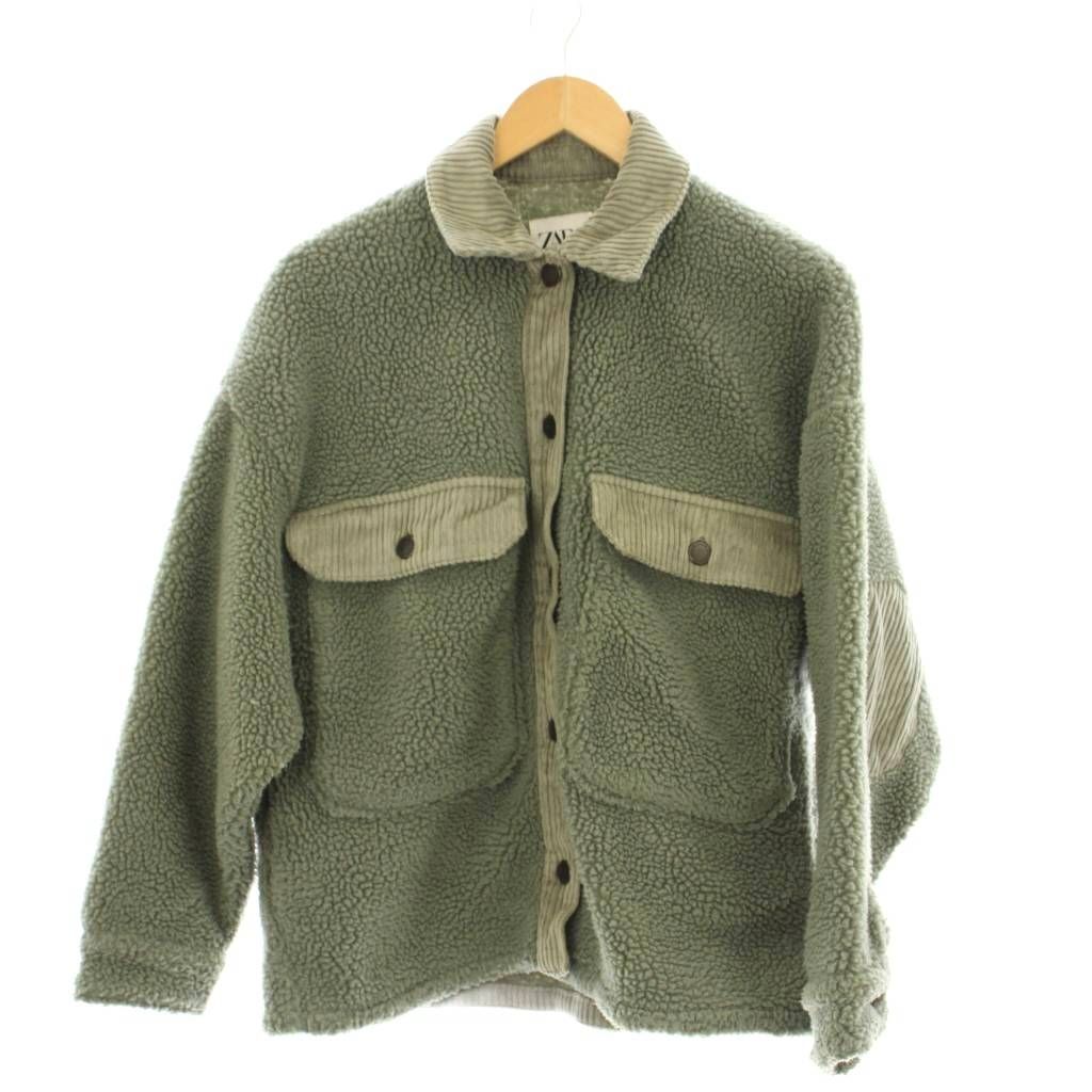 ザラ ZARA ボアジャケット 上着 S 黄緑 ライトグリーン ボア