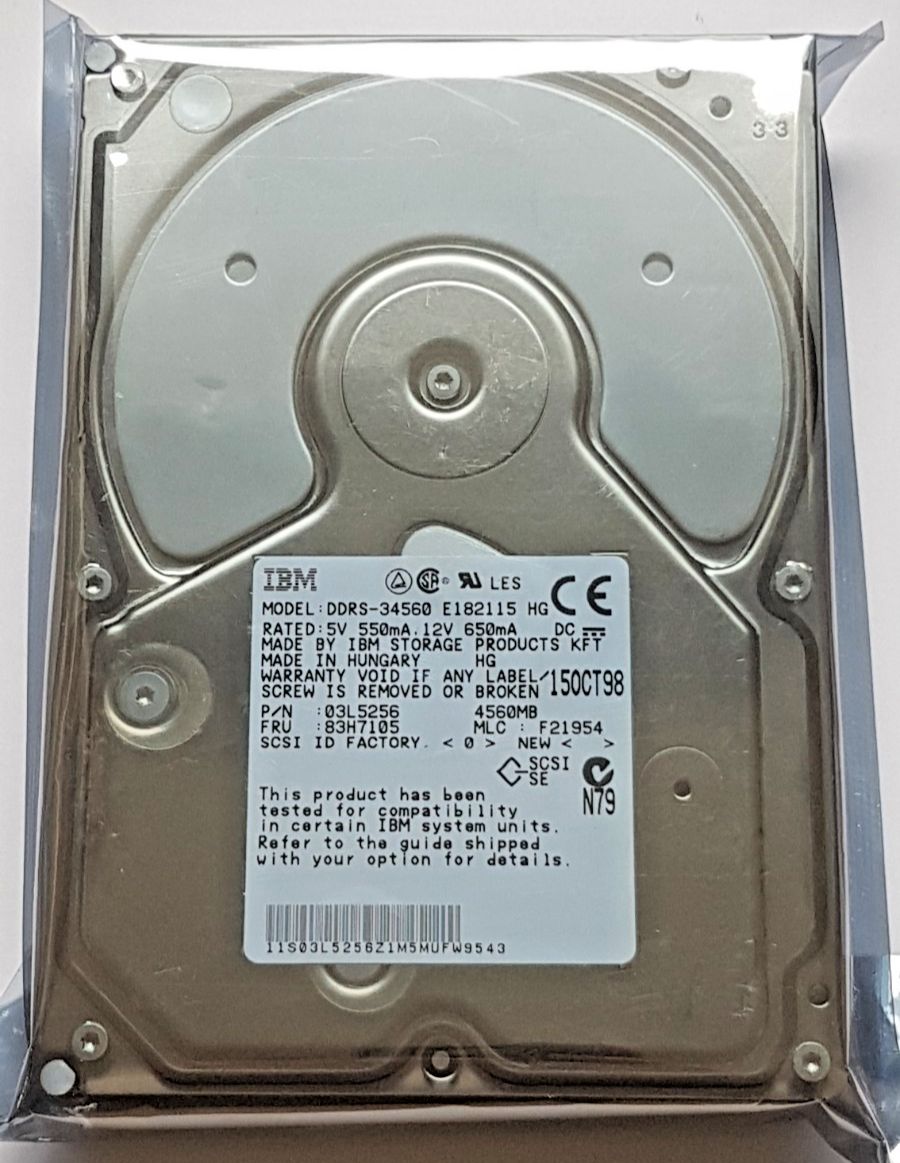 4.5 GB IBM DDRS-34560 PN 03L5256 FRU 83H7105 7.2K SCSI 68PIN 3.5