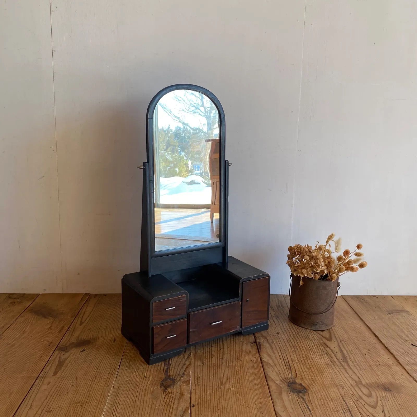 アンティーク 卓上 鏡台 ミラー ドレッサー 木製 ブラック 黒 y574