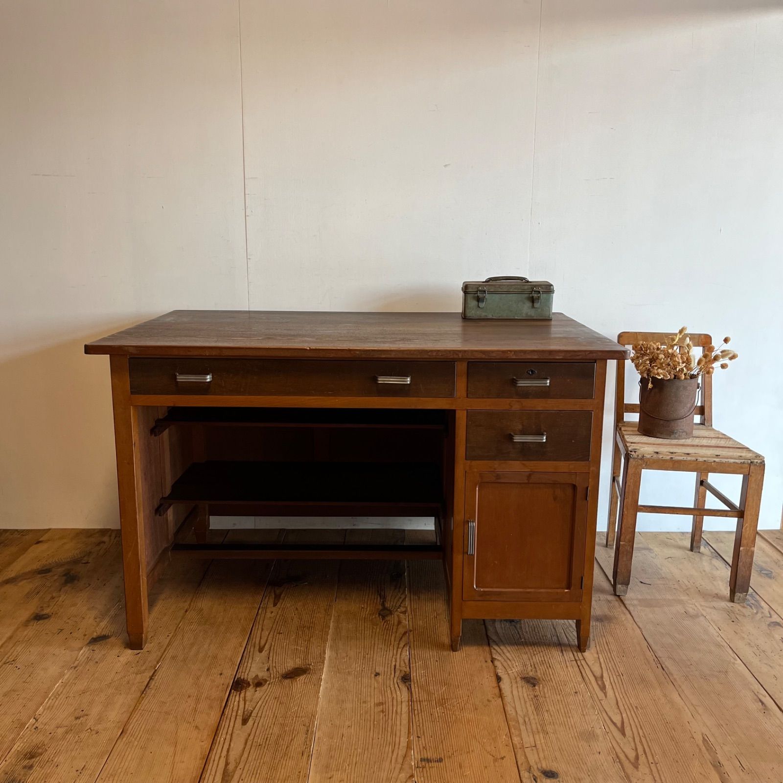 アンティーク デスク テーブル 机 作業台 無垢天板 y579 - メルカリ