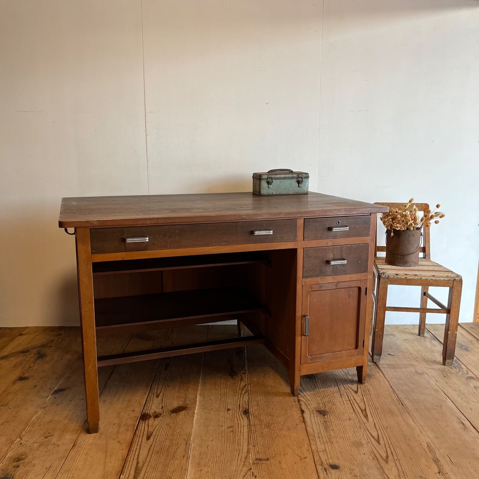 アンティーク デスク テーブル 机 作業台 無垢天板 y579 - メルカリ