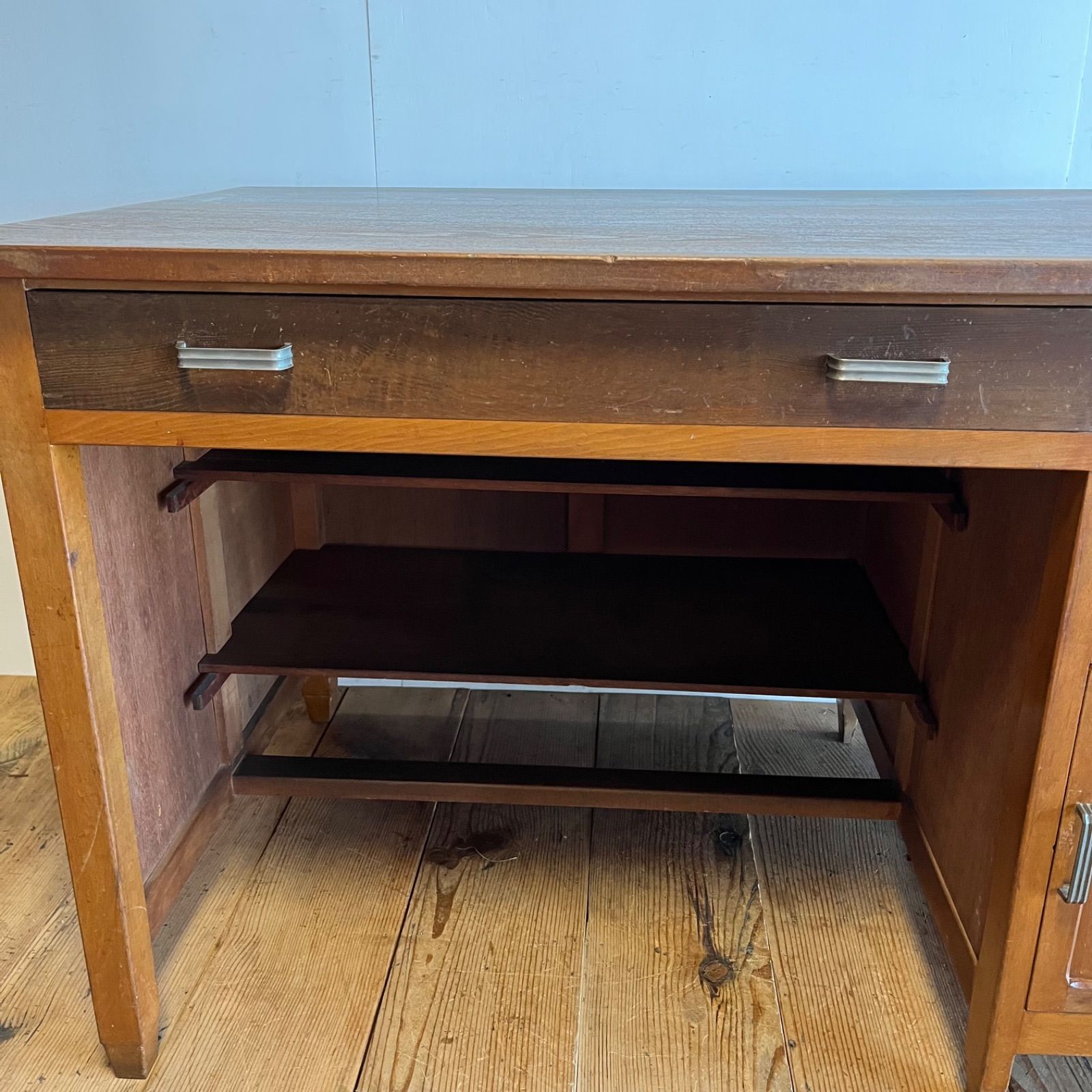 アンティーク デスク テーブル 机 作業台 無垢天板 y579 - メルカリ