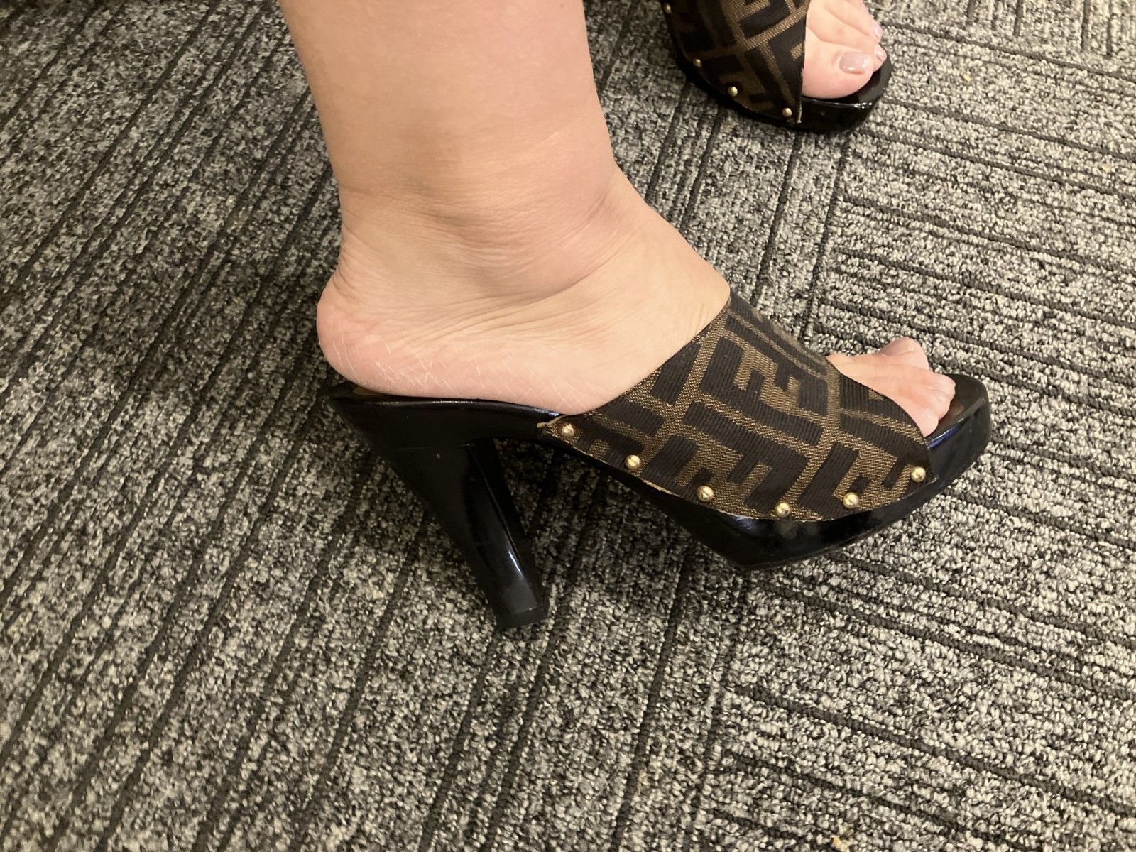 FENDI フェンディ ズッカ FF ミュール サンダル ヒール EU38 24.1cm