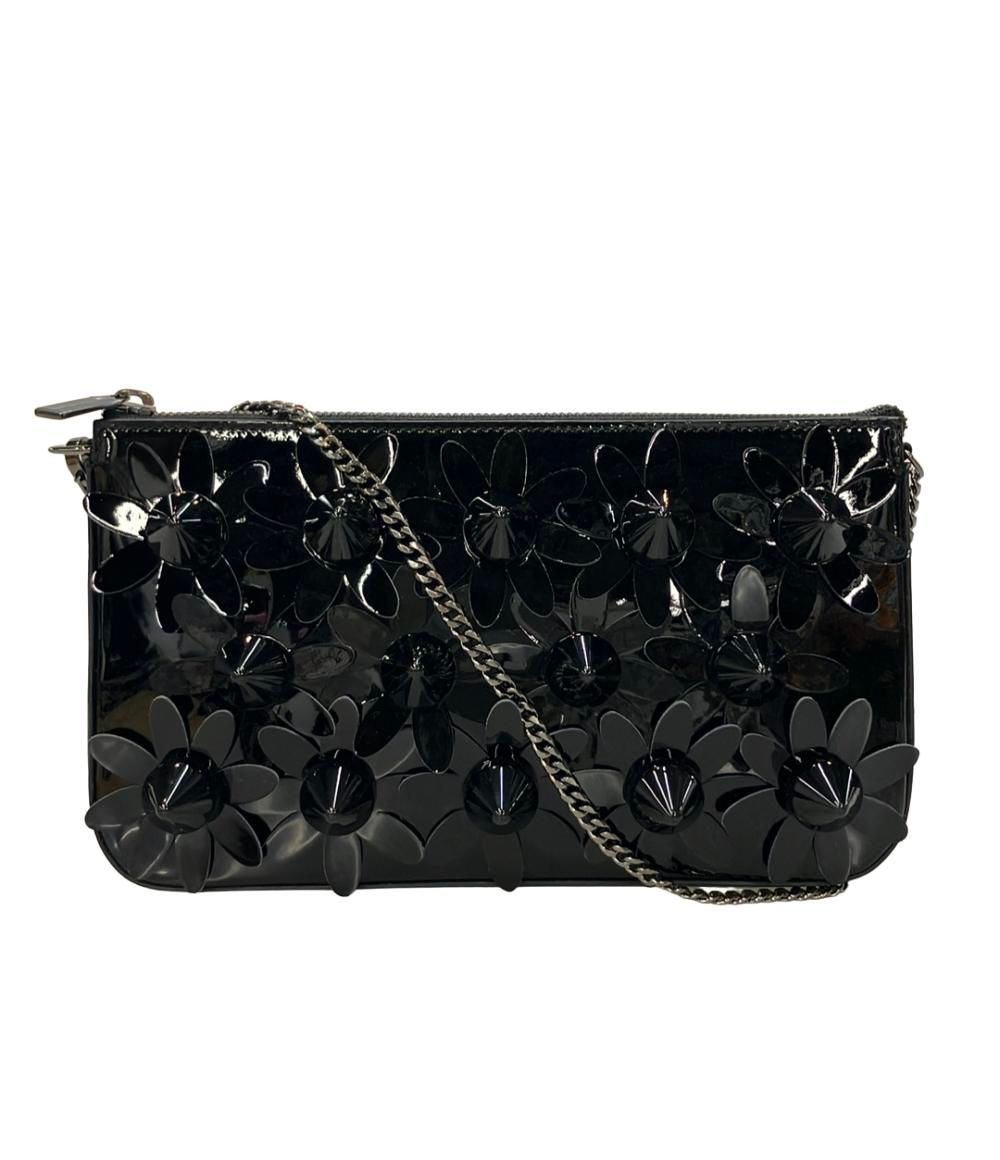 クリスチャンルブタン　チェーンショルダーバッグ　黒　エナメル　花柄 美品 クリスチャンルブタン チェーンショルダーバッグ 肩掛け フラワー