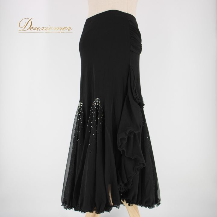 社交ダンス 衣装 スタンダード スカート レッスンウェア レディース 黒