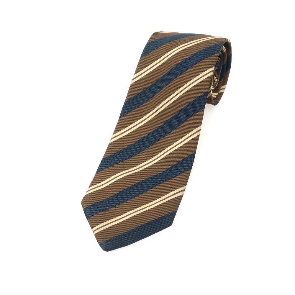 たかゆう様売約済　LUIGI BORRELLI シルク ブラウン 　ネクタイ 中古】ルイジ ボレッリ Luigi Borrelli シルク ストライプ柄ネクタイ