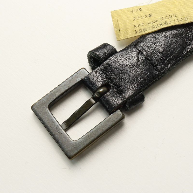 A.P.C. アーペーセー　レザー　ナローベルト フランス製 アーペーセー A.P.C. レザー メッシュベルト ｜ブラック