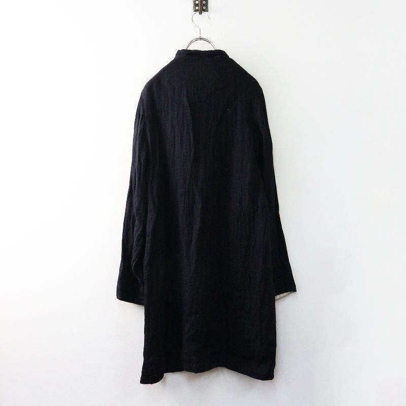 チアー cheer 札幌浅草 リネン ステンカラーコート ブラック┃ハオリ