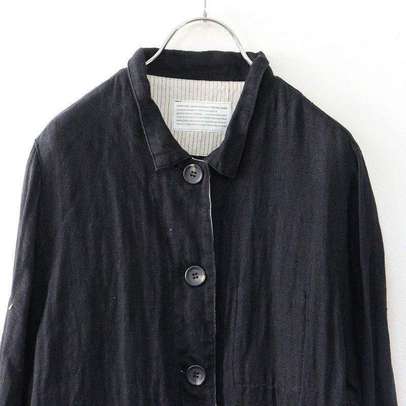 チアー cheer 札幌浅草 リネン ステンカラーコート ブラック┃ハオリ