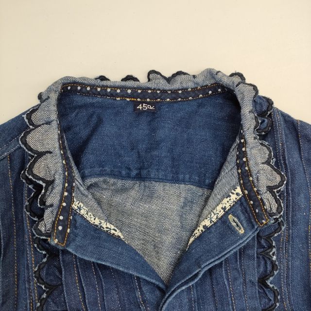 45R/45rpm 小麦デニムのタックレースブラウス(加工） 定価46200円