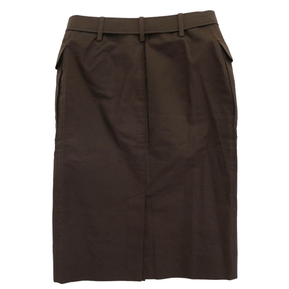 HERMES エルメス シルク混 コットン ポケット スカート ブラウン系 36