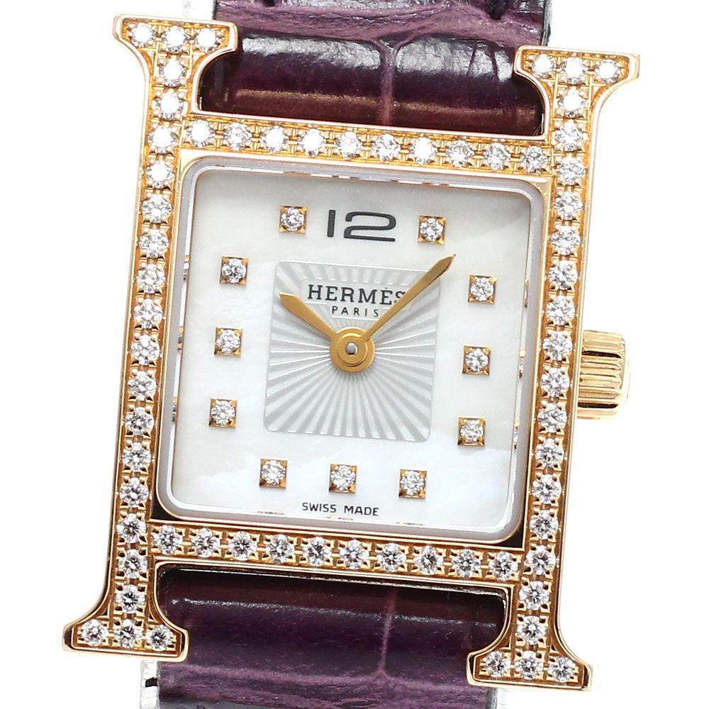 エルメス HERMES HH1.171b Hウォッチ ミニ K18PG 11P ダイヤベゼル