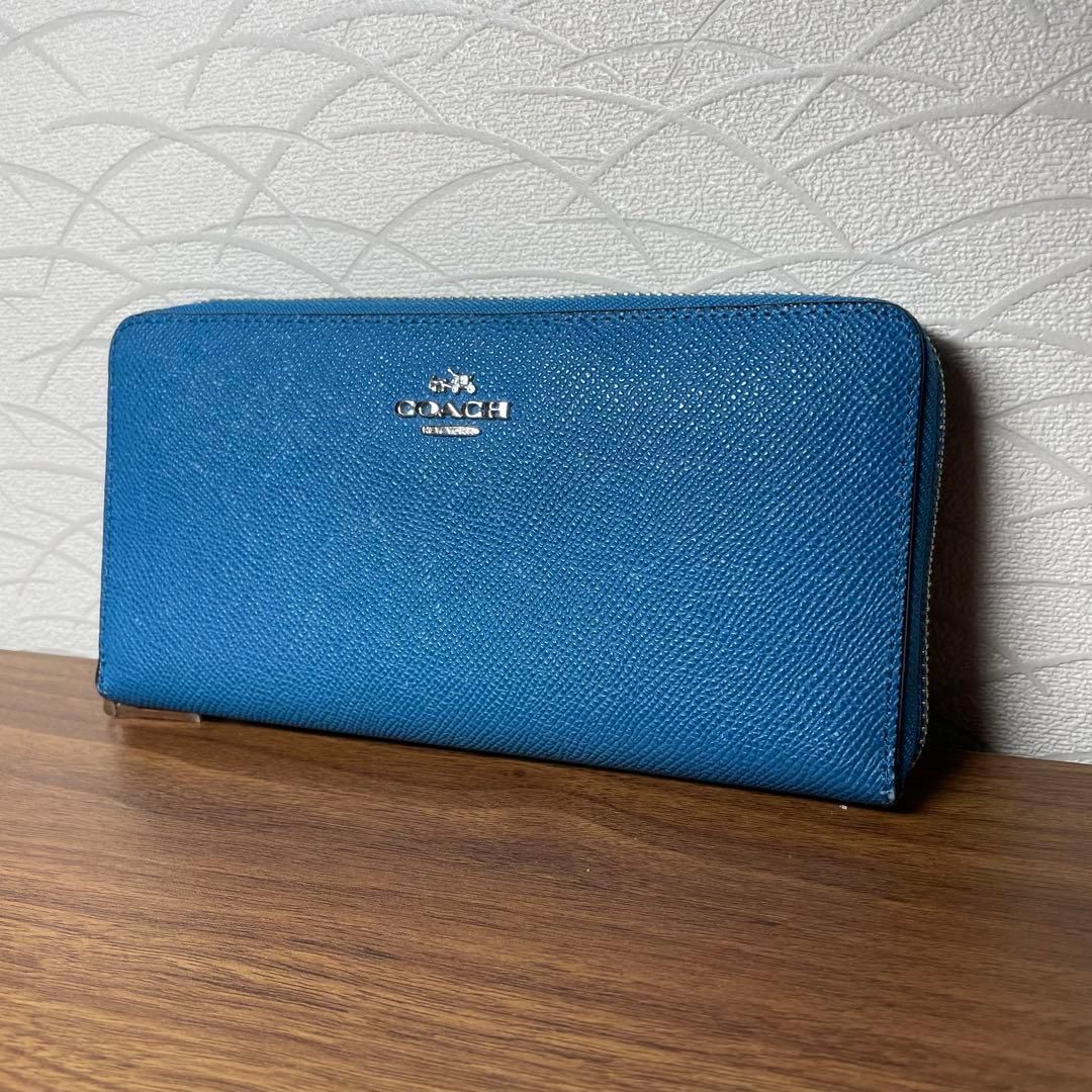 COACH コーチ 長財布 ラウンドファスナー ブルー レザー - メルカリ