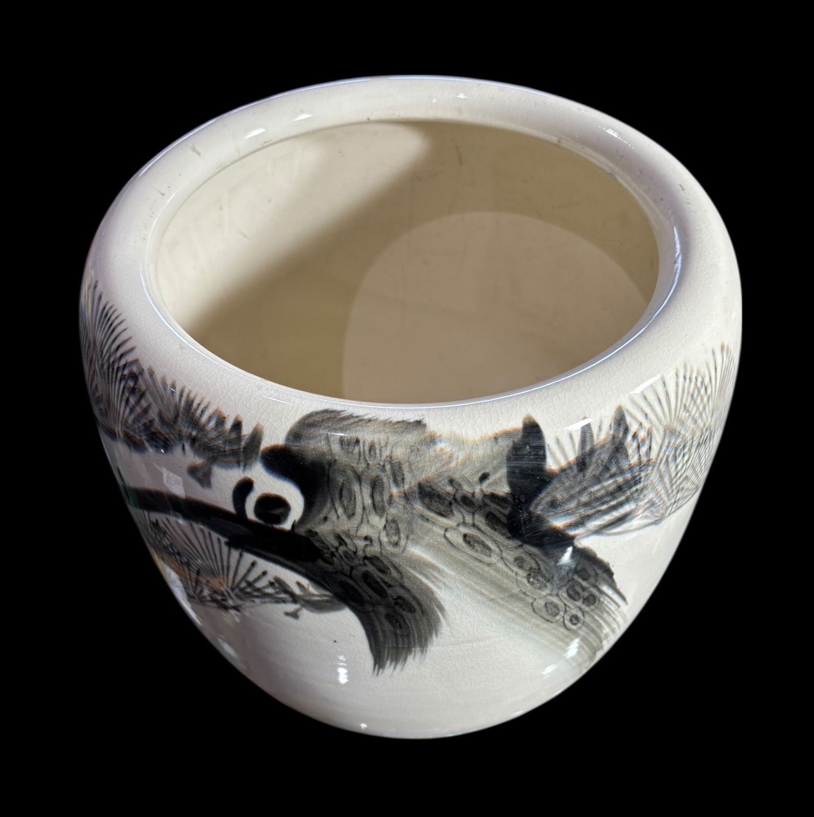 昭和 レトロ 手あぶり 火鉢 水墨画 松 火鉢 陶器 時代物 古道具 骨董品