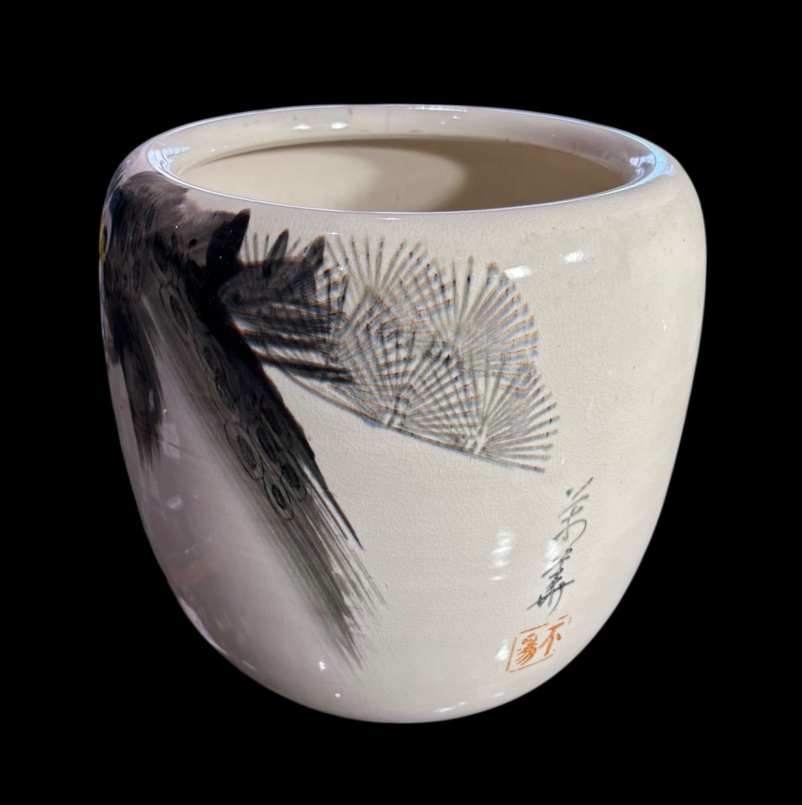 昭和 レトロ 手あぶり 火鉢 水墨画 松 火鉢 陶器 時代物 古道具 骨董品