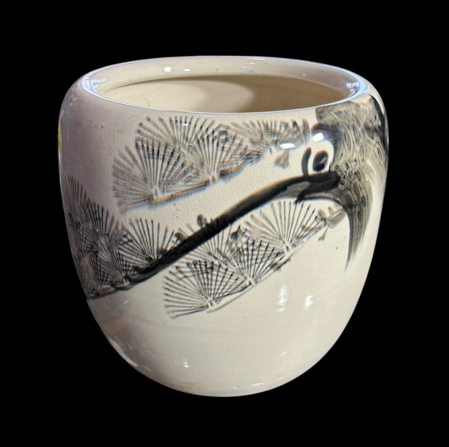 昭和レトロ【当時物】台座付き　青銅製火鉢　両手付き　アンティーク 昭和 レトロ 手あぶり 火鉢 水墨画 松 火鉢 陶器 時代物 古道具 骨董品