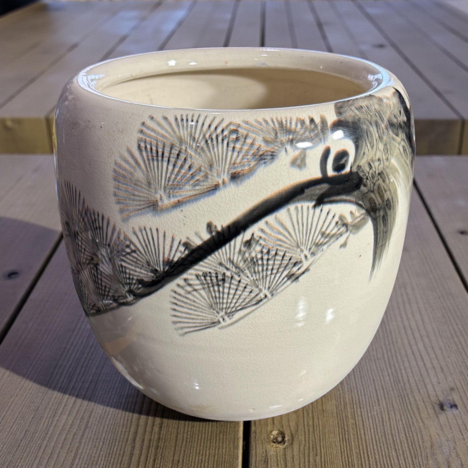 昭和 レトロ 手あぶり 火鉢 水墨画 松 火鉢 陶器 時代物 古道具 骨董品