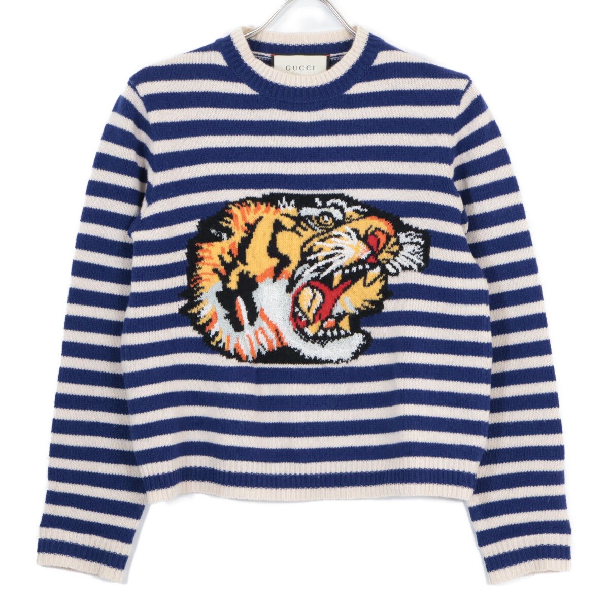 エ*ミ様 GUCCI グッチのセーター　ニット　ロゴ刺繍　タイガー GUCCI グッチ 457402 タイガー刺繍 ボーダーニット XS - メルカリ