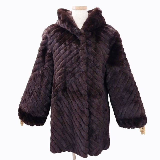フーデット シェアードミンク コート ジャケット 毛皮 ファー 裏地総柄
